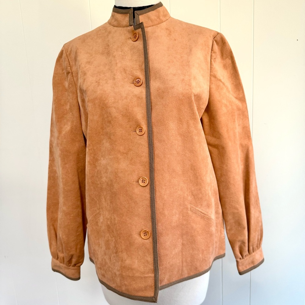 VTG Mollie Parnis 1970s Ultra Suede Mandarin Collar Blazer Jacket Vintage 12